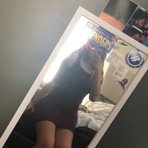 Burgundy mid length dress